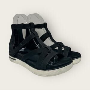 GUC | Eileen Fisher | Sola Tumbled Nubuck Leather Back Zip Sandals | Black | 5.5